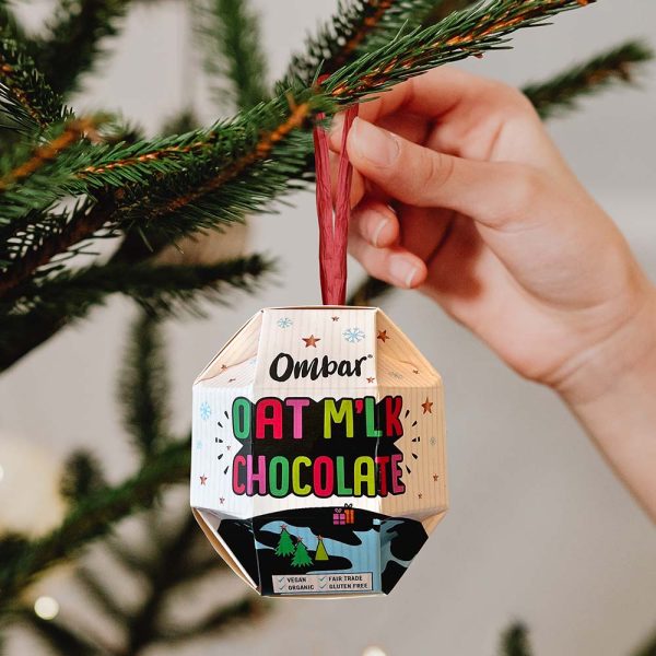 Oat milk chocolate Christmas bauble by Ombar