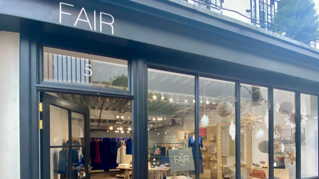 The front of The FAIR Shop in Hove, showcasing its commitment to ethical and sustainable products in partnership with Harriet's of Hove.
